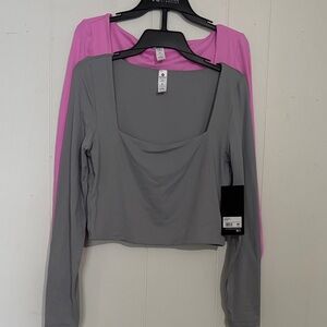 2 shirts, 90 Degree By Reflex Gray and Pink Crop Tops